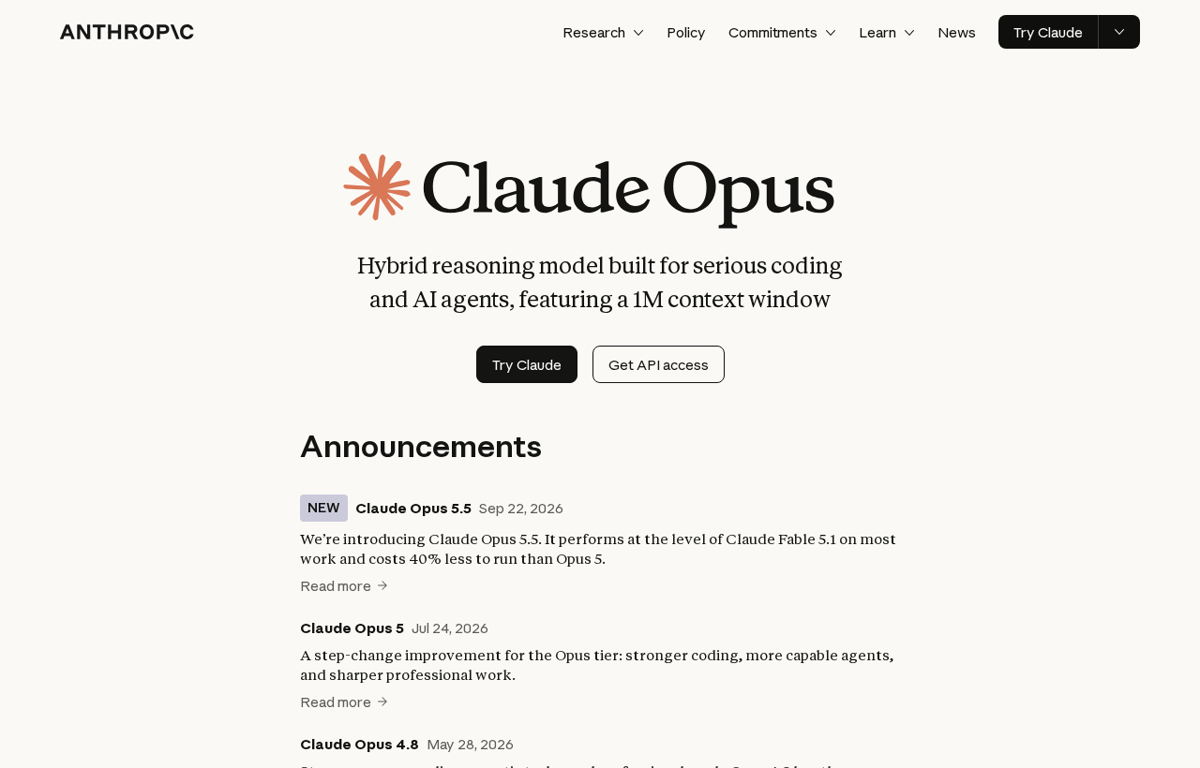 Anthropic's own Claude Opus page