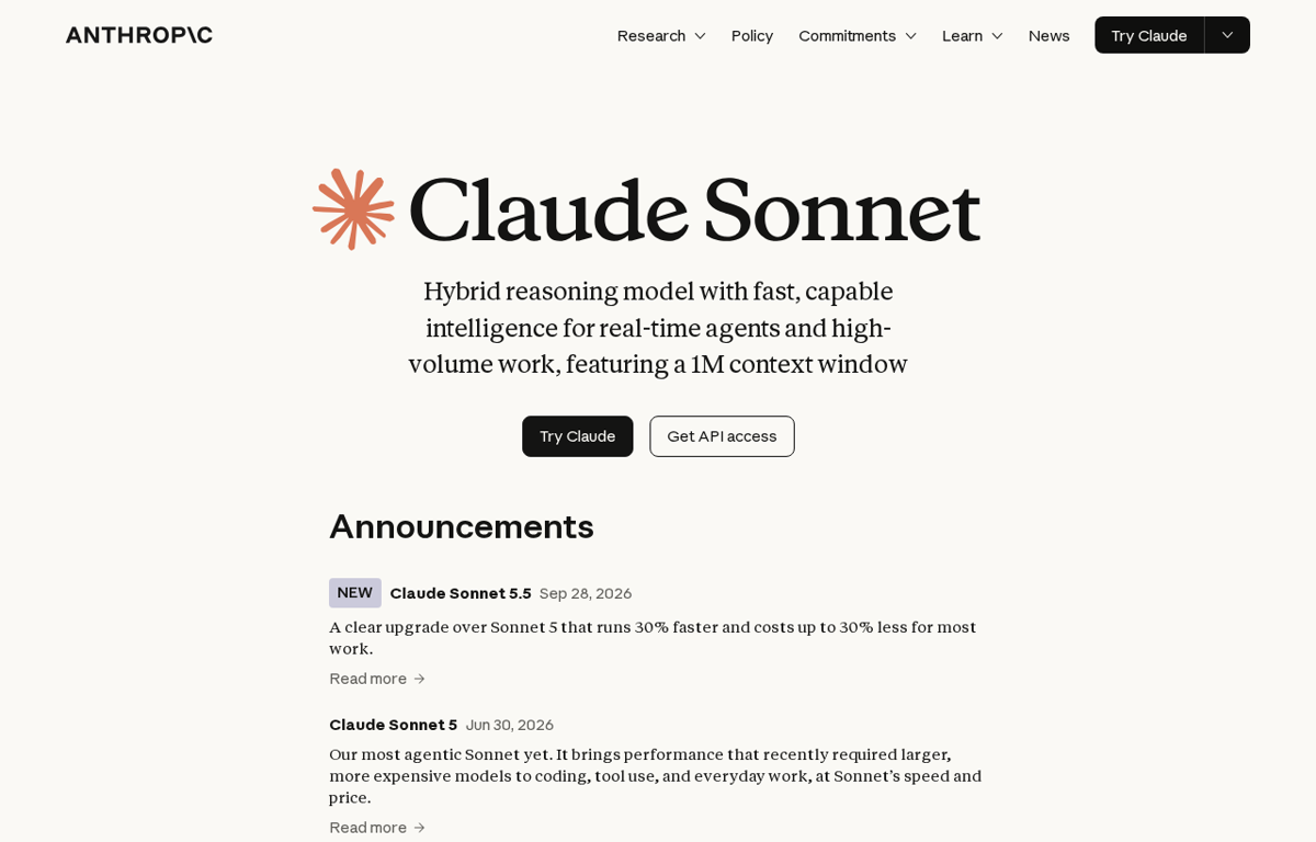 Anthropic's own Claude Sonnet page