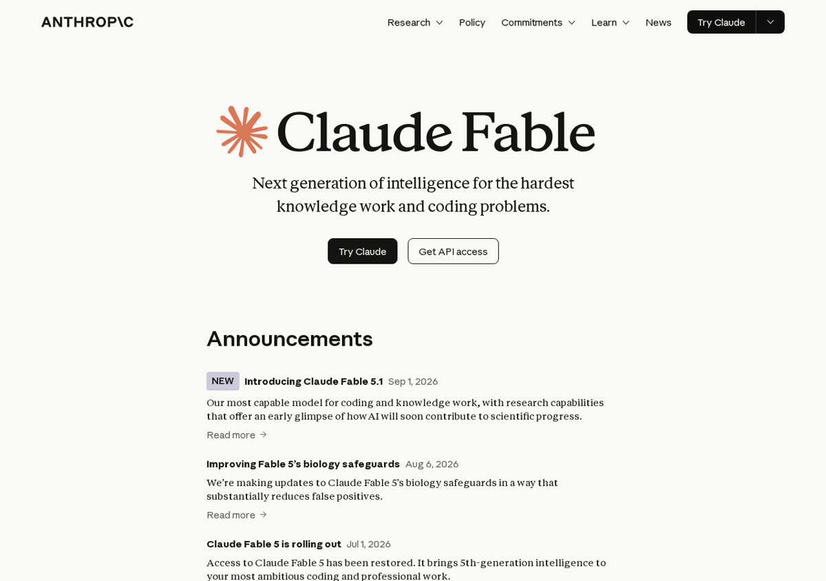 Anthropic's own Claude Fable page