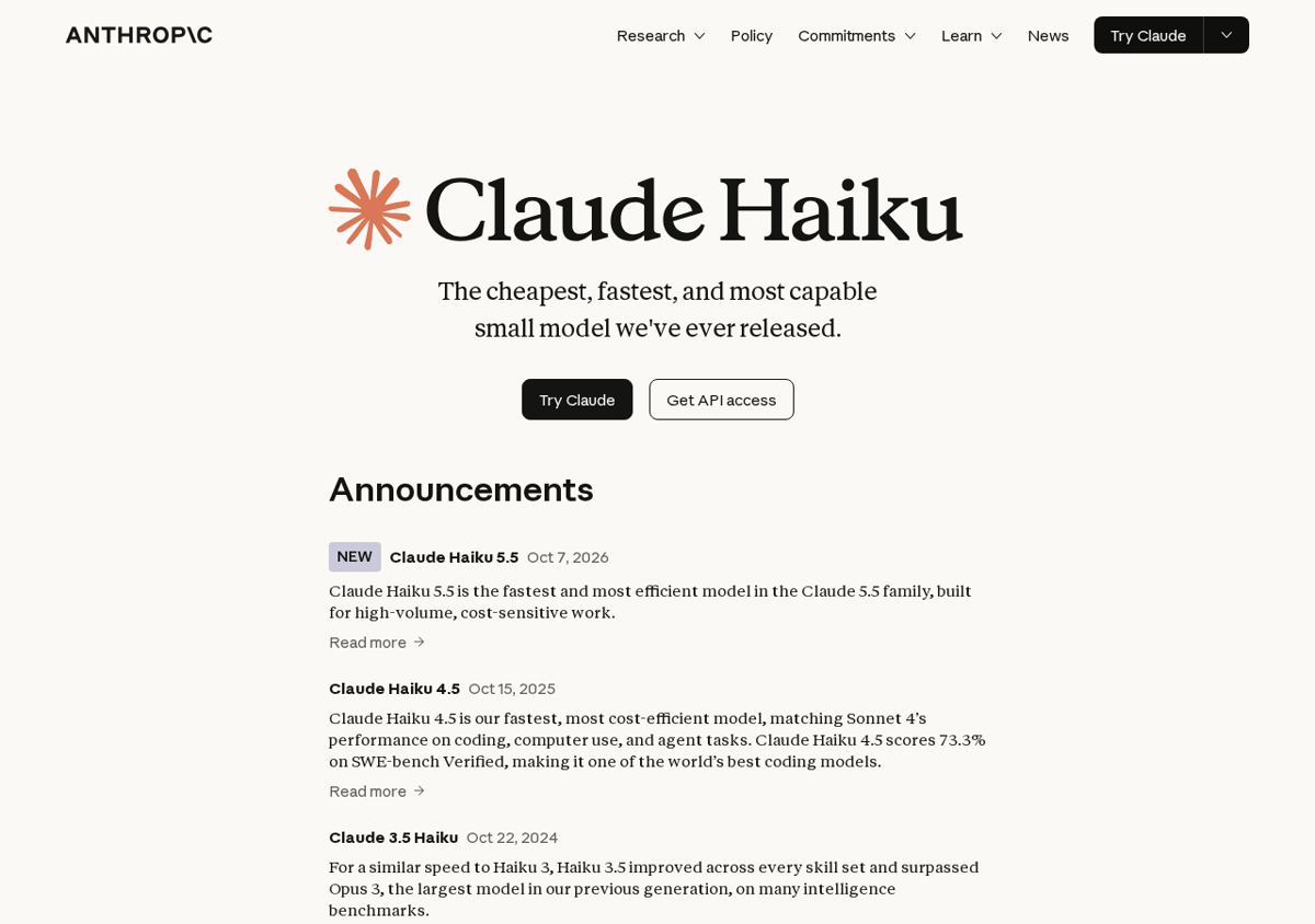 Anthropic's own Claude Haiku page