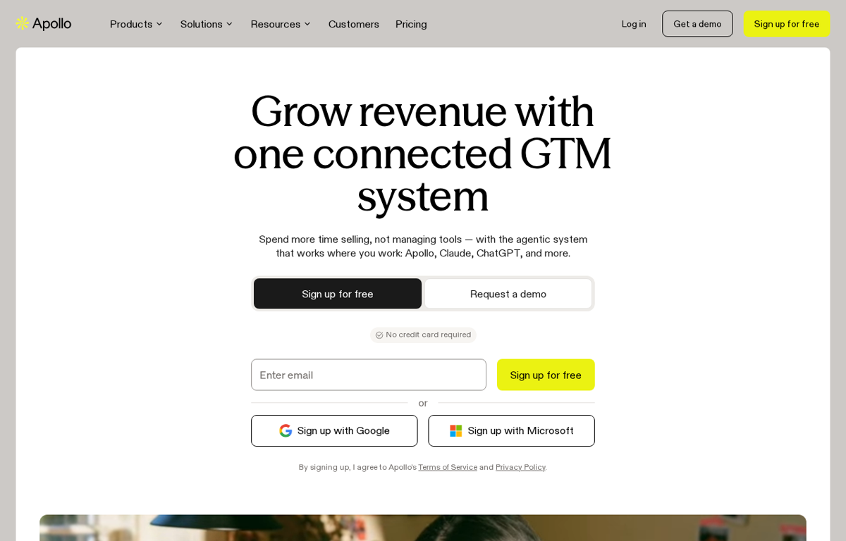 The Apollo.io website, showing the sales platform
