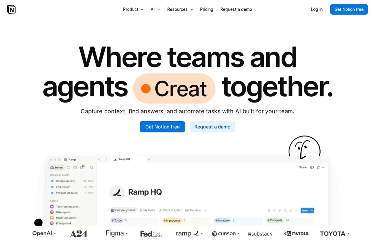 The Notion website, showing the workspace product