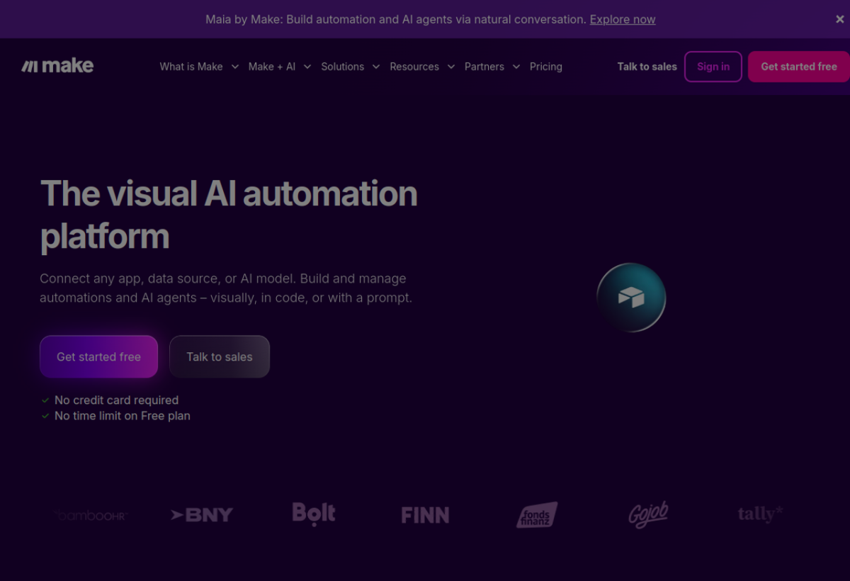 The Make website showing the visual automation platform