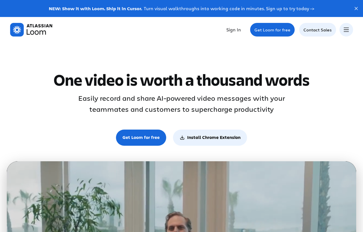 The Loom website showing the video messaging tool