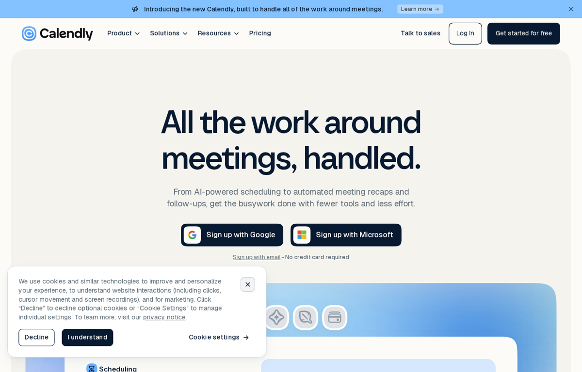 The Calendly website showing its scheduling product