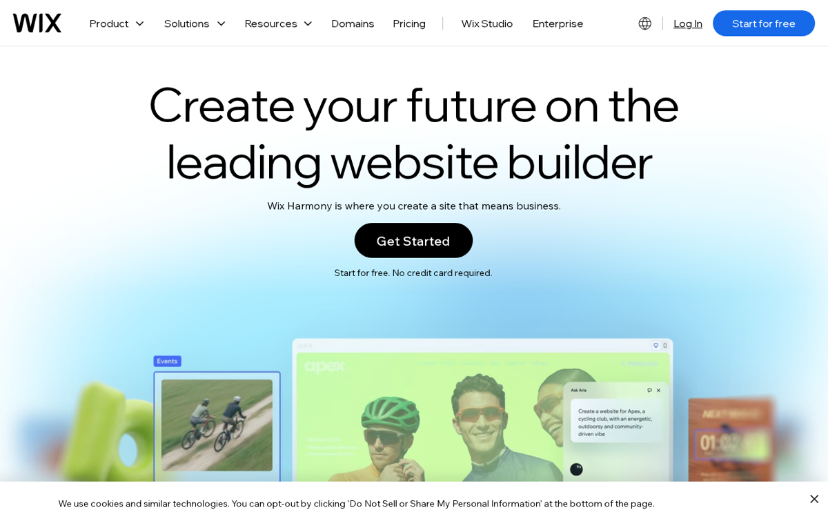 The Wix website showing its AI website builder