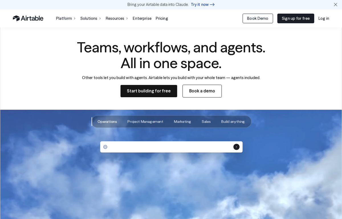 The Airtable website showing its AI app building platform